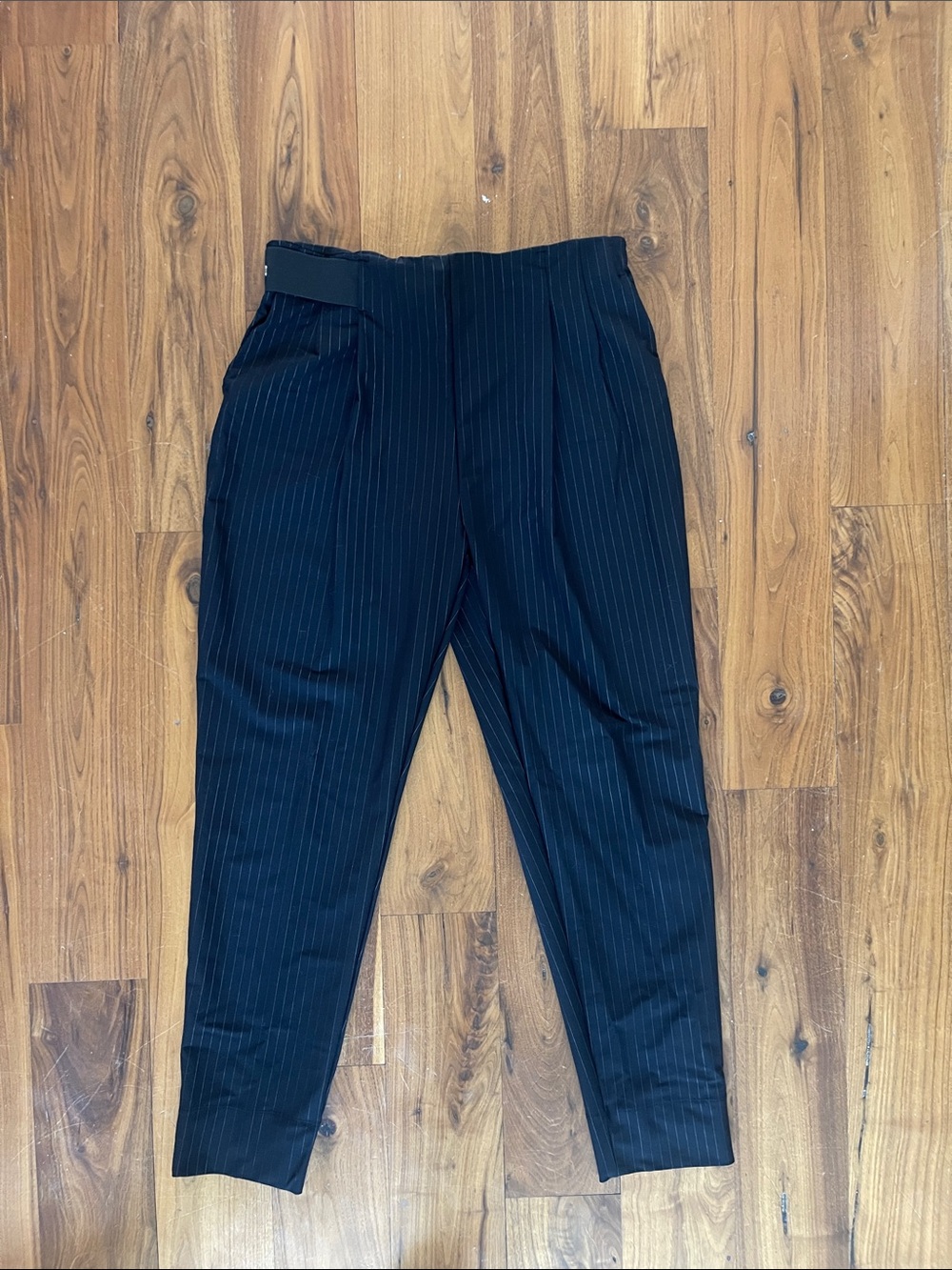 ADAY Black Pinstripe Tailored Dress Pants
